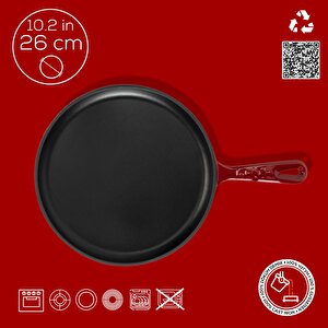 Lava Döküm Yuvarlak Pizza Krep Pankek Tavası Döküm Demir Yekpare Saplı Çap(ø)26cm.-bordo