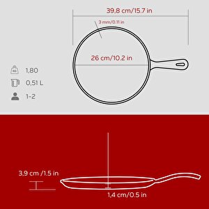 Lava Döküm Yuvarlak Pizza Krep Pankek Tavası Döküm Demir Yekpare Saplı Çap(ø)26cm.-bordo