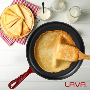 Lava Döküm Yuvarlak Pizza Krep Pankek Tavası Döküm Demir Yekpare Saplı Çap(ø)26cm.-bordo
