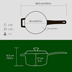Lava Döküm Yuvarlak Sos Tenceresi. Döküm Demir Yekpare Saplı Trendy Serisi Çap(ø16 Cm.