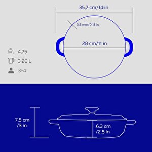 Lava Döküm Yuvarlak Çok Amaçlı Yayvan Tencere New Heritage Serisi Çap(ø)28cm.