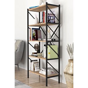 Dekoratif 5 Raflı Kitaplık Metal Kitaplık Çam