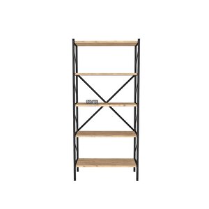 Dekoratif 5 Raflı Kitaplık Metal Kitaplık Çam