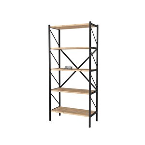 Dekoratif 5 Raflı Kitaplık Metal Kitaplık Çam