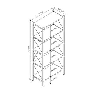 Dekoratif 5 Raflı Kitaplık Metal Kitaplık Çam