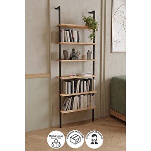 6 Raflı Duvara Monte Kitaplık Dekoratif Kitaplık Çam.