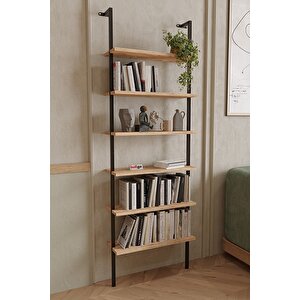 6 Raflı Duvara Monte Kitaplık Dekoratif Kitaplık Çam.