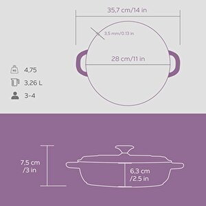 Lava Döküm Yuvarlak Çok Amaçlı Yayvan Tencere New Heritage Serisi Çap(ø)28cm.