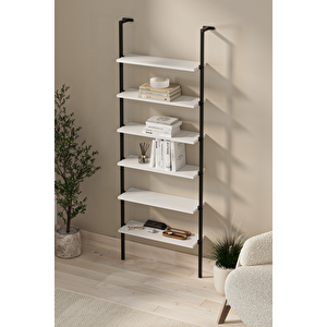 6 Raflı Duvara Monte Kitaplık Dekoratif Kitaplık Rüzgar Beyaz