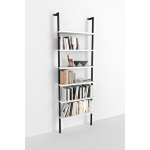 6 Raflı Duvara Monte Kitaplık Dekoratif Kitaplık Beyaz.