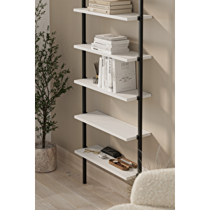 6 Raflı Duvara Monte Kitaplık Dekoratif Kitaplık Rüzgar Beyaz