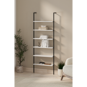 6 Raflı Duvara Monte Kitaplık Dekoratif Kitaplık Rüzgar Beyaz