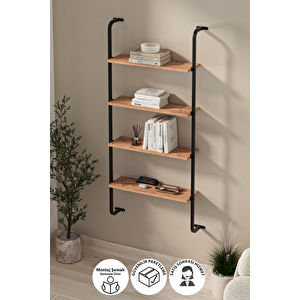 4 Raflı Duvara Monte Kitaplık Dekoratif Kitaplık Ayaz Çam