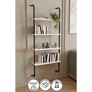 4 Raflı Duvara Monte Kitaplık Dekoratif Kitaplık Beyaz