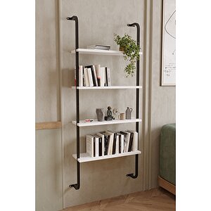 4 Raflı Duvara Monte Kitaplık Dekoratif Kitaplık Beyaz