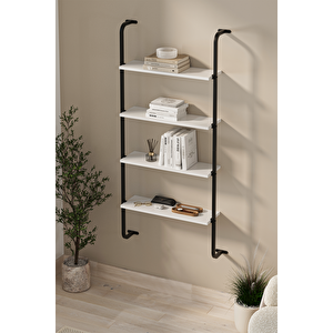 4 Raflı Duvara Monte Kitaplık Dekoratif Kitaplık Ayaz Beyaz