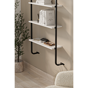 4 Raflı Duvara Monte Kitaplık Dekoratif Kitaplık Ayaz Beyaz