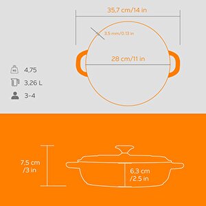 Lava Döküm Yuvarlak Çok Amaçlı Yayvan Tencere New Heritage Serisi Çap(ø)28cm.