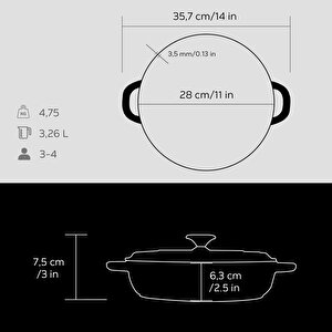 Lava Döküm Yuvarlak Çok Amaçlı Yayvan Tencere New Heritage Serisi Çap(ø)28cm.