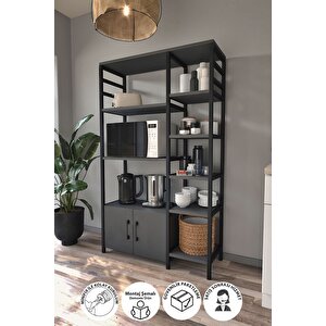 Mutfak Standı 2 Kapaklı 8 Raflı Kahve Köşesi Mutfak Rafı Mutfak Bangosu Brezilya Antrasit