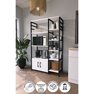 Mutfak Standı 2 Kapaklı 8 Raflı Kahve Köşesi Mutfak Rafı Mutfak Bangosu Brezilya Beyaz