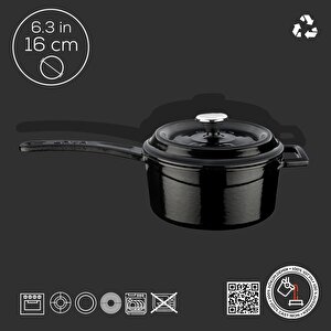 Lava Döküm Yuvarlak Sos Tenceresi. Döküm Demir Yekpare Saplı Trendy Serisi Çap(ø16 Cm.