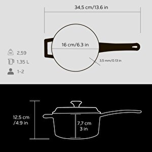 Lava Döküm Yuvarlak Sos Tenceresi. Döküm Demir Yekpare Saplı Trendy Serisi Çap(ø16 Cm.