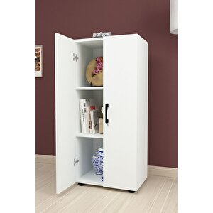 3 Raflı 2 Kapaklı Klasörlük Dolabı Mutfak Dolabı Banyo Dolabı Çok Amaçlı Dolap Fulya Beyaz