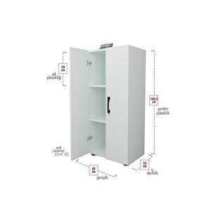 3 Raflı 2 Kapaklı Klasörlük Dolabı Mutfak Dolabı Banyo Dolabı Çok Amaçlı Dolap Fulya Beyaz