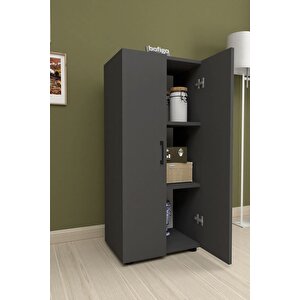 3 Raflı 2 Kapaklı Klasörlük Dolabı Mutfak Dolabı Banyo Dolabı Çok Amaçlı Dolap Fulya Antrasit