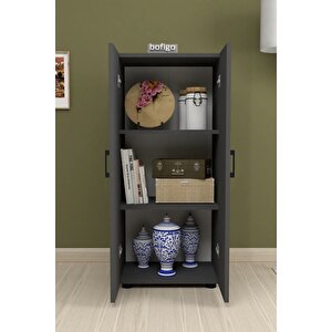 3 Raflı 2 Kapaklı Klasörlük Dolabı Mutfak Dolabı Banyo Dolabı Çok Amaçlı Dolap Fulya Antrasit