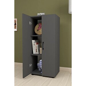 3 Raflı 2 Kapaklı Klasörlük Dolabı Mutfak Dolabı Banyo Dolabı Çok Amaçlı Dolap Fulya Antrasit