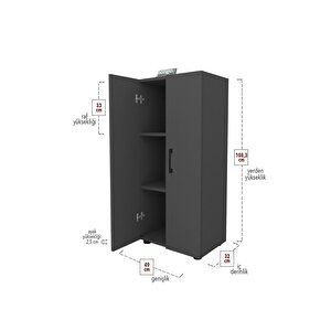 3 Raflı 2 Kapaklı Klasörlük Dolabı Mutfak Dolabı Banyo Dolabı Çok Amaçlı Dolap Fulya Antrasit