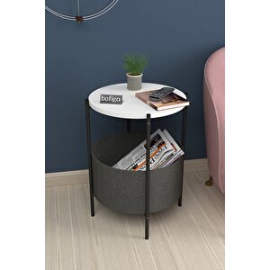 Orta Sehpa Geniş Çantalı Sehpa Gazetelik Kitaplık Çiçeklik Beyaz