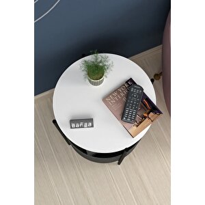 Orta Sehpa Geniş Çantalı Sehpa Gazetelik Kitaplık Çiçeklik Beyaz