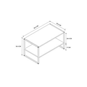 50x90 Metal Orta Sehpa Dikdörtgen Orta Sehpa Raflı Kahve Sehpası Çam