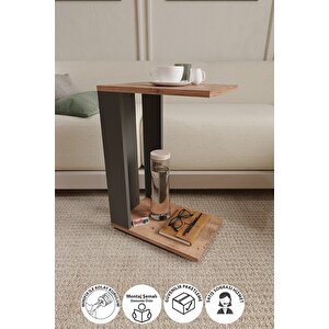 C Sehpa Tekerlekli Sehpa Yan Sehpa Koltuk Sehpası Çam - Antrasit