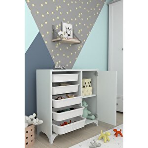 5 Sepetli Dolap Çok Amaçlı Dolap Oyuncak Dolabı Kayra Beyaz
