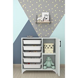 5 Sepetli Dolap Çok Amaçlı Dolap Oyuncak Dolabı Kayra Beyaz