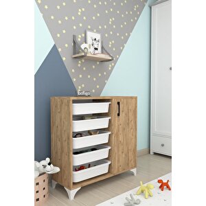 5 Sepetli Dolap Çok Amaçlı Dolap Oyuncak Dolabı Kayra Çam