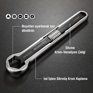 Workpro Wp272016 5/27mm Cr-v Üniversal Ayarlanabilir Çift Başlı Anahtar