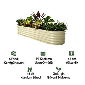 Yükseltilmiş Bahçe Yatağı Seti Metal 195x60x43cm Modüler Sebze Yatağı (6 Farklı Kurulum)