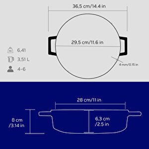 Lava Döküm Çok Amaçlı Yayvan Tencere. Trendy Serisi Çap(ø)28cm.