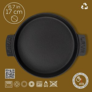 Döküm Yuvarlak Güveç Kabı Döküm Demir Yekpare Çift Kulplu Çap(ø)17cm. Siyah