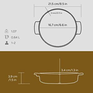 Lava Döküm Yuvarlak Güveç Kabı Döküm Demir Yekpare Çift Kulplu Çap(ø)17cm.