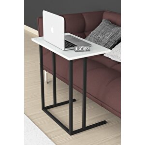 Metal Ayaklı Laptop Sehpası Kahvaltı Masası Çalışma Sehpası Beyaz