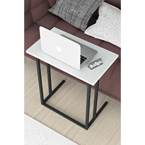 Metal Ayaklı Laptop Sehpası Kahvaltı Masası Çalışma Sehpası Beyaz