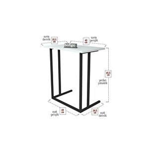 Metal Ayaklı Laptop Sehpası Kahvaltı Masası Çalışma Sehpası Beyaz