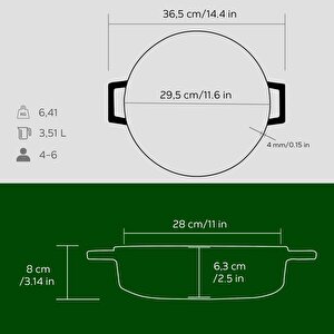 Lava Döküm Çok Amaçlı Yayvan Tencere. Trendy Serisi Çap(ø)28cm.