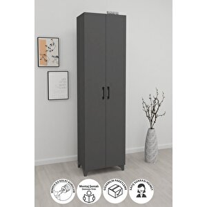 8 Raflı 2 Kapaklı Çok Amaçlı Mutfak Dolabı Banyo Dolabı Çok Amaçlı Dolap Cemre Antrasit